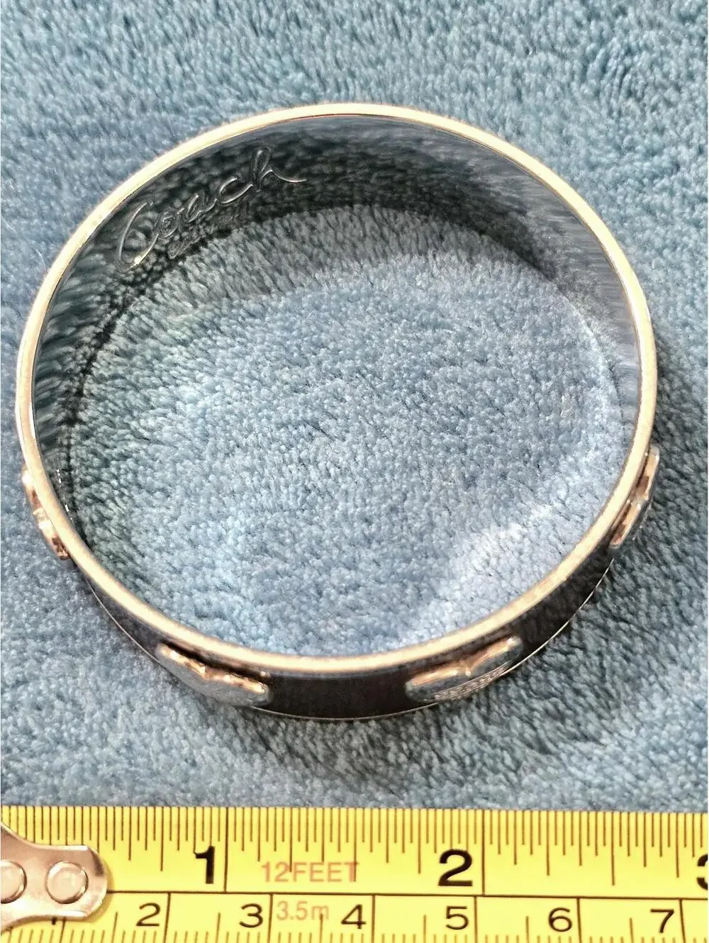 Coach Plum Enamel Silver Heart Logo Bangle Bracelet - Picture 4 of 5